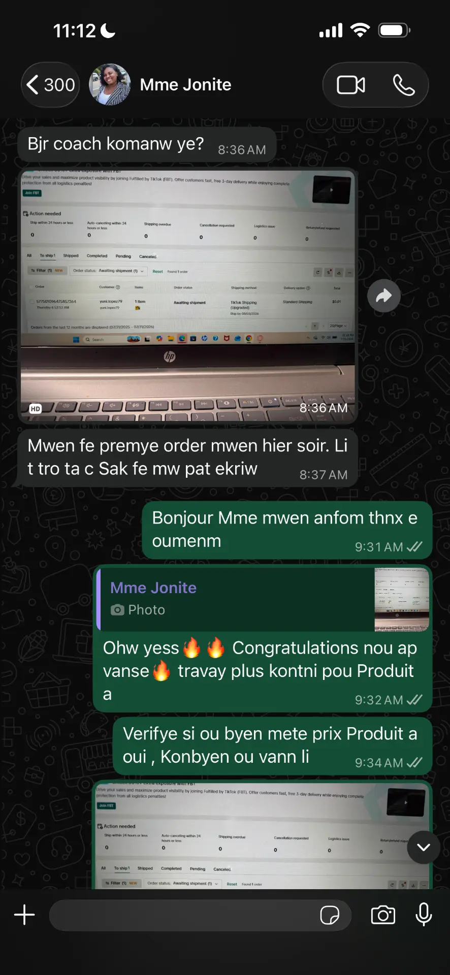 Prèv rezilta yon etidyan sou WhatsApp