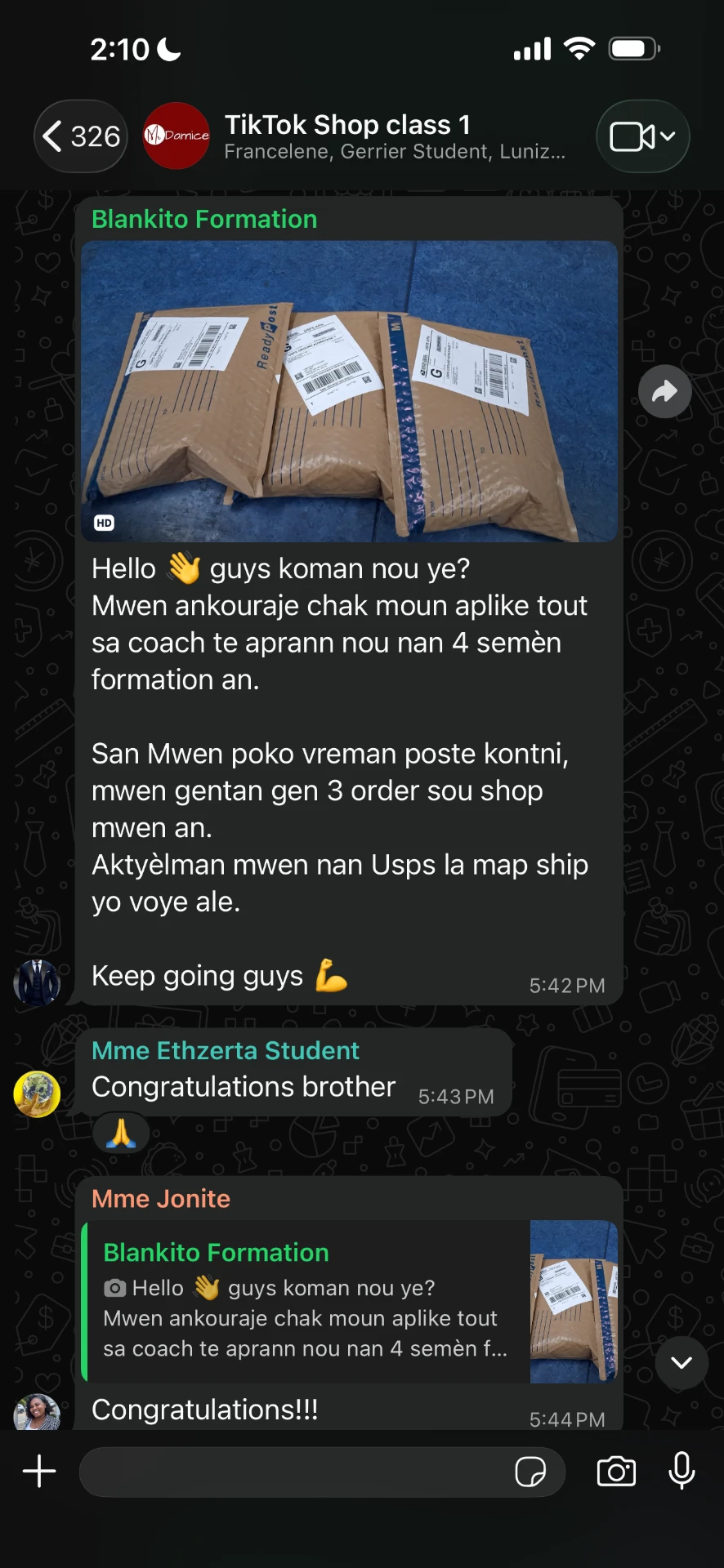 Prèv rezilta yon etidyan sou WhatsApp
